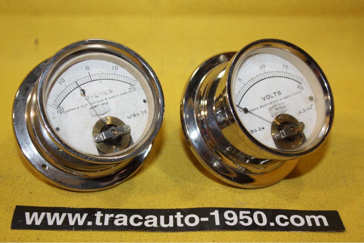 ENSEMBLE AMPEREMETRE/VOLTMETRE SOURIAU Ø 75mm...AUTOS CAMIONS AVANT GUERRE