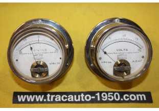 ENSEMBLE AMPEREMETRE/VOLTMETRE SOURIAU Ø 75mm...AUTOS CAMIONS AVANT GUERRE