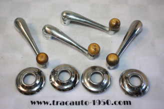 JEU DE 4 MANIVELLES LEVES GLACES DE PORTES + EMBASES...CITROEN TRACTION 11CV 15/6
