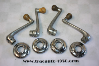 JEU DE 4 MANIVELLES LEVES GLACES DE PORTES + EMBASES...CITROEN TRACTION 11CV 15/6