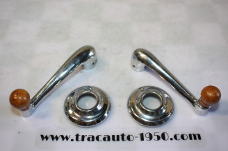 JEU DE 2 MANIVELLES LEVES GLACES DE PORTES + EMBASES...CITROEN TRACTION 11CV 15/6