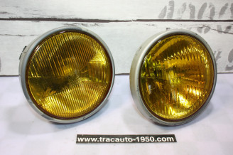 PAIRE D'OPTIQUES DROITS JAUNES HELLA H1/H1 Ø/145mm...BMW E30 PHASE 1