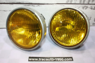 PAIRE D'OPTIQUES DROITS JAUNES HELLA H1/H1 Ø/145mm...BMW E30 PHASE 1