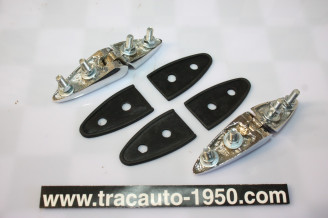PAIRE DE CHARNIERES DE CAPOT OU COFFRE CHROMEES L/95MM...RENAULT 4CV DAUPHINE ALPINE
