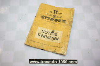 NOTICE D'ENTRETIEN OU LIVRET DE BORD ORIGINAL...CITROEN TRACTION 11CV
