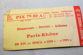 CHARBONS PSX 79-80A POUR DEMARREUR 12v PARIS RHONE D8E...SIMCA TALB...
